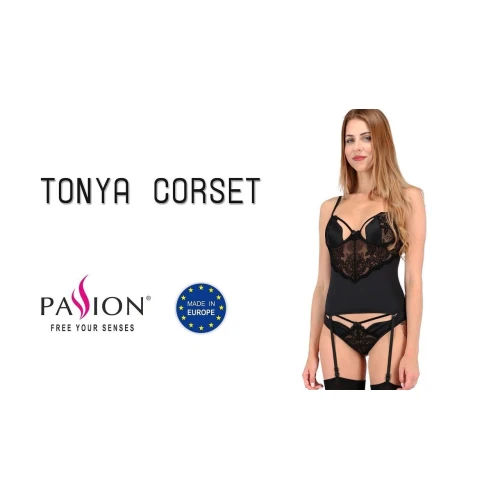TONYA CORSET black S/M - Эротический корсет с пажами