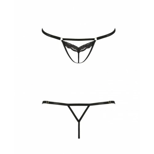 SOLON THONG black L/XL - Откровенные трусики-стрепы с кружевом 