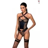 Passion Amanda Corset black L/XL - Сетчатый комплект корсет