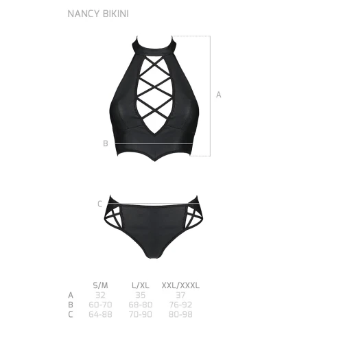 Passion Nancy Bikini black S/M - Комплект з еко-шкіри з імітацією шнурівки