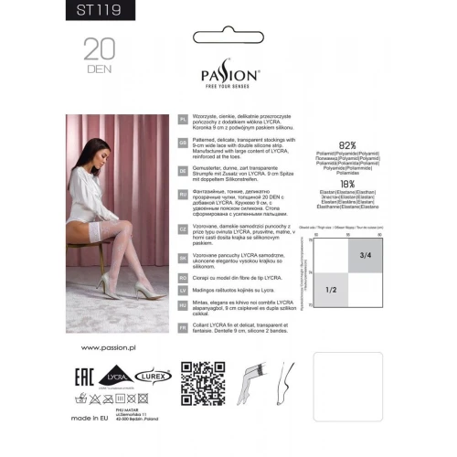 Passion ST119 1/2 - Чулки белые с цветочным декором