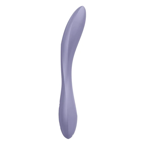 На фото зображено фіолетовий гнучкий вібратор Satisfyer G-Spot Flex 2 для жінок на білому тлі.