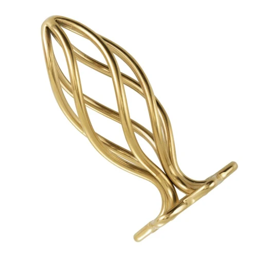 На фото изображена золотая спиральная анальная пробка LOCKINK SEVANDA Hollow Spiral Golden Metal Anal Plug - S size унисекс на светлом фоне