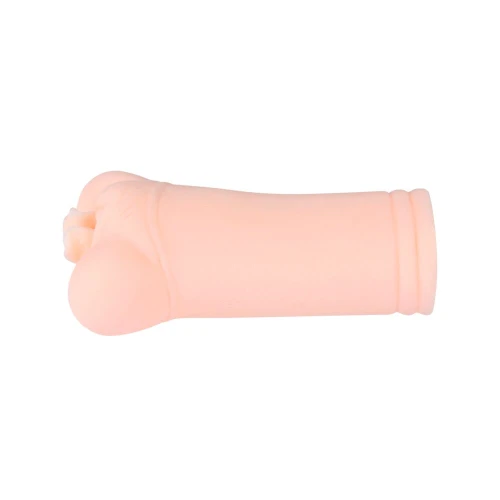 На фото зображений бежевий мастурбатор Kokos May для чоловіків на білому тлі.