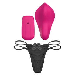 На даному фото яскраво-рожевий вібратор Liebe Panty Vibe Recargable Cerise — вібратор для трусиків із підігрівом до 39 °C, пультом та трусиками в комплекті.