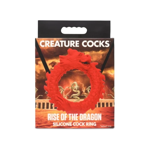 На фото зображено червоне ерекційне кільце у вигляді дракона Creature Cocks Rise of the Dragon Silicone Penis Ring - Red для чоловіків на білому тлі