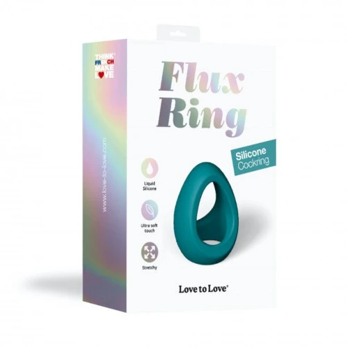 На фото изображено бирюзовое эрекционное кольцо Love To Love FLUX RING - TEAL ME на белом фоне