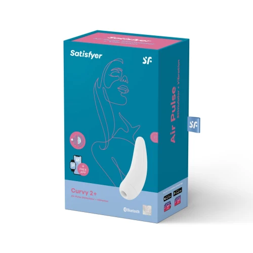 На фото изображен белый вакуумный стимулятор Satisfyer Curvy 2+ White для женщин на белом фоне.
