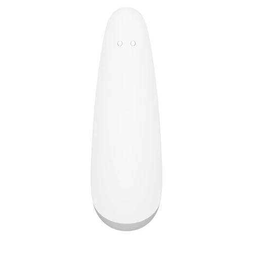На фото изображен белый вакуумный стимулятор Satisfyer Curvy 2+ White для женщин на белом фоне.