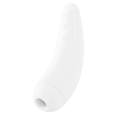 На фото изображен белый вакуумный стимулятор Satisfyer Curvy 2+ White для женщин на белом фоне.