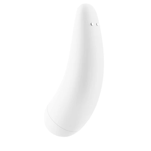 На фото изображен белый вакуумный стимулятор Satisfyer Curvy 2+ White для женщин на белом фоне.