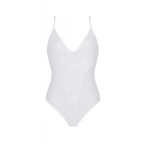 Passion Ursula Body white S/M - Боди с ажурным декором и открытым шагом