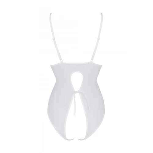 Passion Ursula Body white S/M - Боди с ажурным декором и открытым шагом