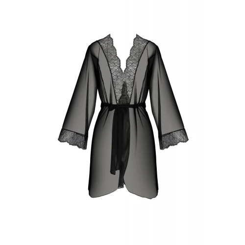 Passion AMBERLY PEIGNOIR black 6XL/7XL - Прозорий пеньюар