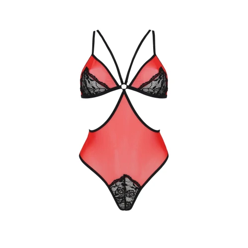 Passion PEONIA BODY red S/M - Красно-черное сексуальное боди (Польша)