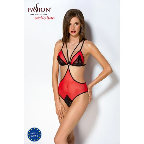 Passion PEONIA BODY red S/M - Красно-черное сексуальное боди (Польша)