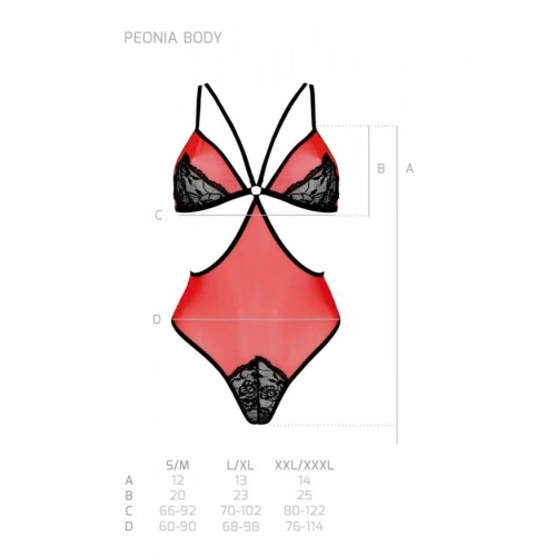 Passion PEONIA BODY red S/M - Красно-черное сексуальное боди (Польша)