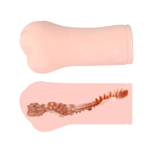 На фото зображено бежевий мастурбатор вагіна Kokos Monica - Корейський мастурбатор "Моніка" для чоловіків на білому тлі.