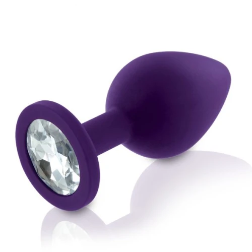 На фото зображено фіолетовий набір анальних пробок з каменем Rianne S: Унісекс Booty Plug Set Purple на білому тлі