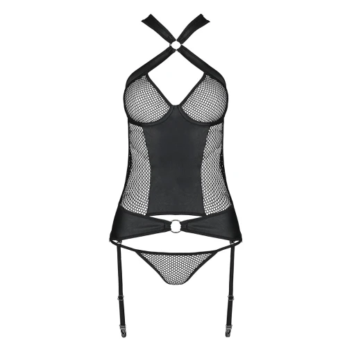 Passion Amanda Corset black XXL/XXXL - Сітчастий комплект корсет