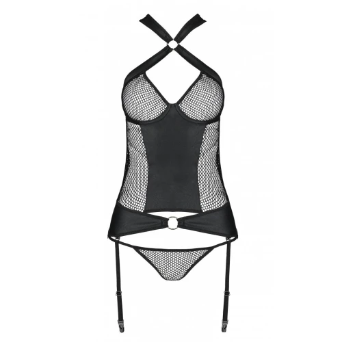 Passion Amanda Corset black XXL/XXXL - Сітчастий комплект корсет