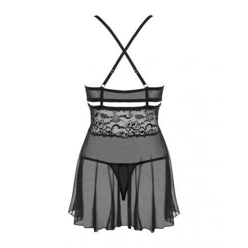 Чорний пеньюар з трусиками Obsessive (S/M) 