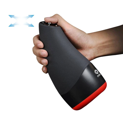 На фото зображено чорно-червоний мастурбатор із вібрацією та підігрівом Otouch CHIVEN 3 для чоловіків на білому тлі.