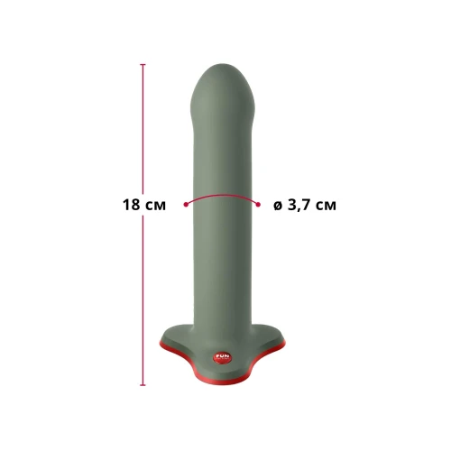 На фото изображен оливковый фаллоимитатор для анального и вагинального секса Fun Factory MAGNUM унисекс на белом фоне.