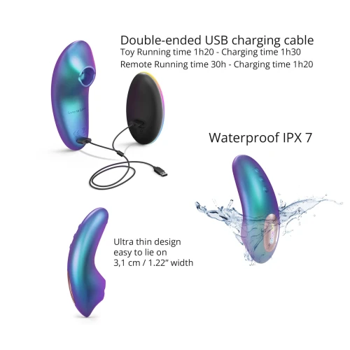 На фото зображено бірюзовий блискучий вакуумний стимулятор Love To Love DREAMER для жінок на білому тлі.
