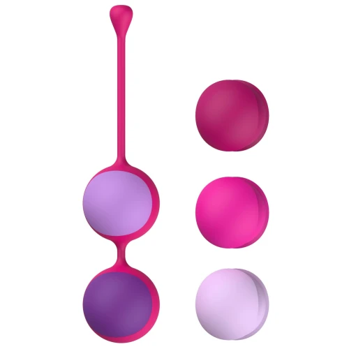 На фото зображено фіолетово-рожеві вагінальні кульки Liebe Kewos Cerise/Candy Violet для жінок на білому тлі.