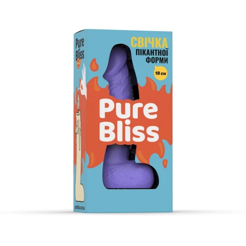 На фото изображена фиолетовая свеча в виде члена Pure Bliss BIG Violet 18 см унисекс на белом фоне.