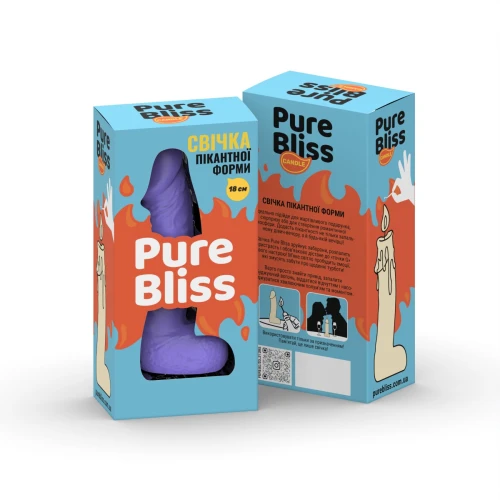 На фото изображена фиолетовая свеча в виде члена Pure Bliss BIG Violet 18 см унисекс на белом фоне.