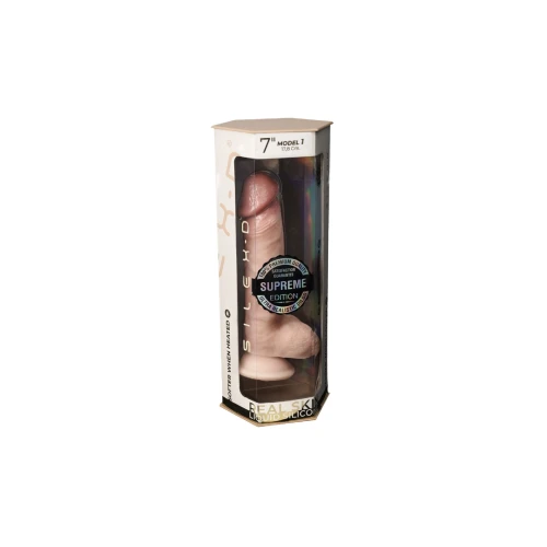 На фото изображен телесный реалистичный фаллоимитатор на присоске SilexD Johnny Premium Real Skin Flesh (7in MODEL 1) унисекс на белом фоне.