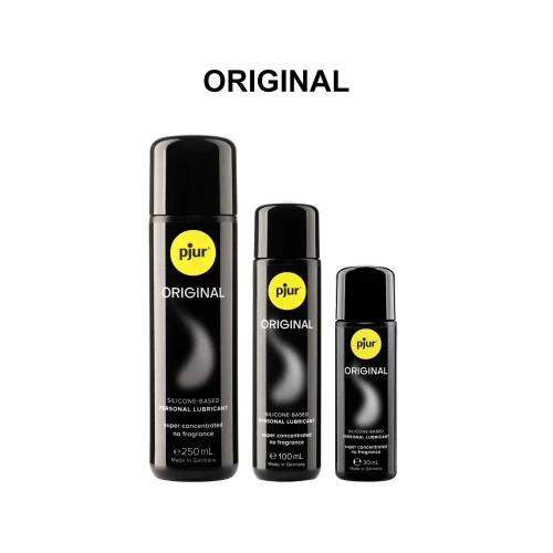 На фото зображено чорний лубрикант на силіконовій основі для сексу та масажу Pjur Original 100 мл унісекс на білому тлі.