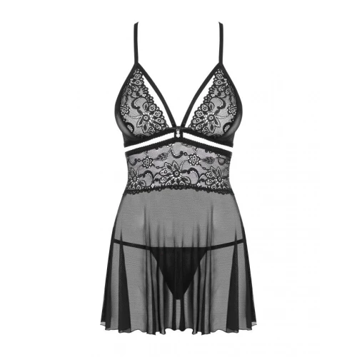 Obsessive 838-BAB-1(L/XL) - Чорний пеньюар з трусиками