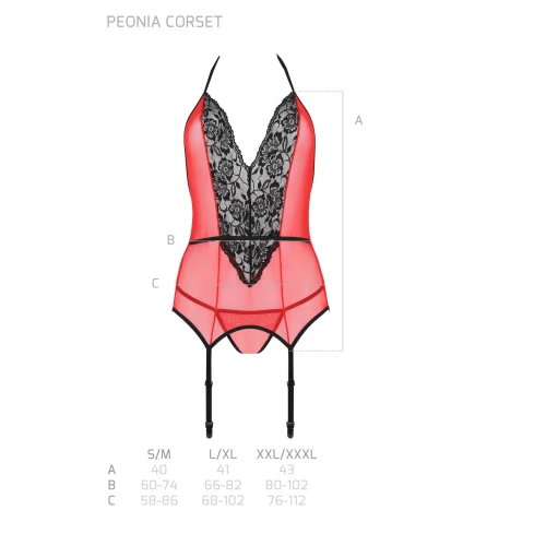Passion PEONIA CORSET red L/XL - Яскравий червоний корсет