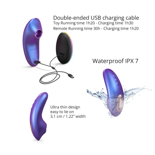 На фото зображено бірюзовий блискучий вакуумний стимулятор Love To Love DREAMER для жінок на білому тлі.