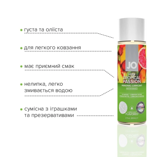 Смазка на водной основе System JO H2O - Tropical Passion (60 мл) без сахара, растительный глицерин