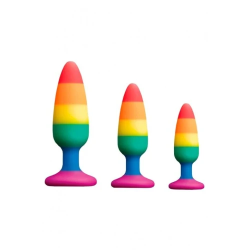 На фото зображено різнокольорову анальну пробку Веселка Wooomy Hiperloo Silicone Rainbow Plug М унісекс на світлому тлі