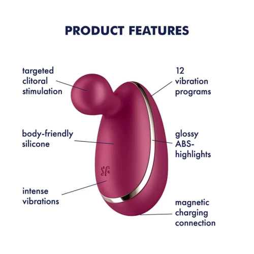 На фото зображено бордовий кліторальний вібратор для новачків Satisfyer Spot On 1 Berry для жінок на білому тлі.