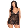 Leg Avenue Floral lace babydoll & string Black S - Сексуальний пеньюар
