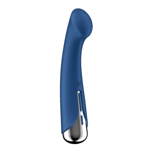 На фото зображено синій вібратор для точки G із обертанням Satisfyer Spinning G-Spot 1 Blue для жінок на світлому фоні.