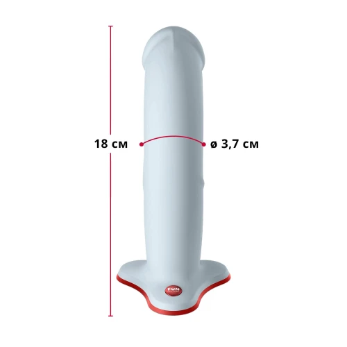 На фото изображен белый массивный фаллоимитатор с присоской Fun Factory THE BOSS STUB унисекс на белом фоне.