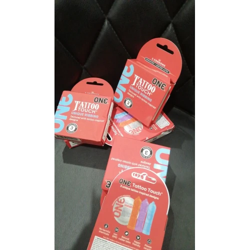 Презервативы ONE Tattoo Touch 3 шт, картонная коробка (мятая упаковка!!!)