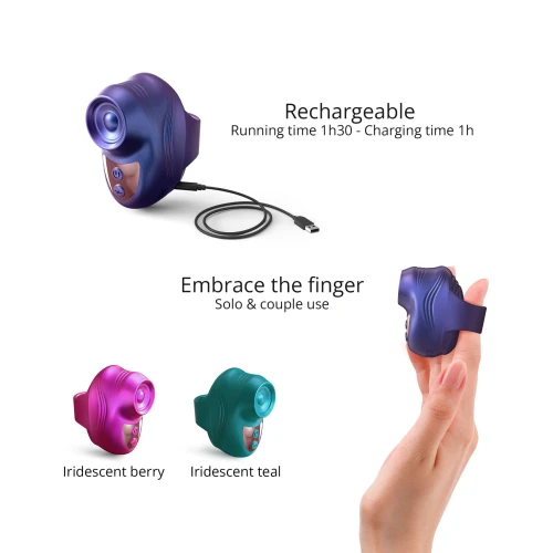 На фото зображено фіолетовий вібратор Love To Love KISSCOOL INDIGO для пар на білому тлі