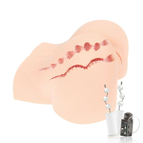 На фото зображено Kokos ALICE 2WayPlus - жіночий бежевий півторс вагіна-попа з ротацією та вібрацією для чоловіків на світлому тлі