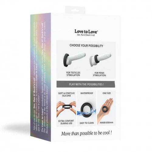 На фото изображено черное широкое эрекционное кольцо Love To Love COOL RING BLACK для мужчин на белом фоне