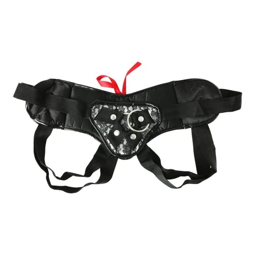 SizePlus Grey&Black Lace Corsette - Трусики для страпона с поясом и бантиком