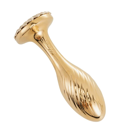 На фото изображена золотая анальная пробка LOCKINK SEVANDA Pearl Pear-shape Anal Plug унисекс на светлом фоне