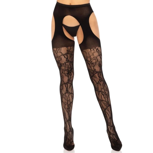 Чулки Leg Avenue Eyelet lace suspender hose Black One Size